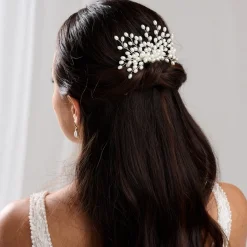 Lace & Favour Pearl Hair Accessories | Silver Hair Accessories*Cascade Pearl Spray Wedding Hair Comb Ivory/ Silver