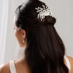 Lace & Favour Pearl Hair Accessories | Silver Hair Accessories*Cascade Pearl Spray Wedding Hair Comb Ivory/ Silver