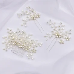 Lace & Favour Pearl Hair Accessories | Silver Hair Accessories*Cascade Pearl Spray Wedding Hair Comb Ivory/ Silver