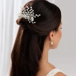 Lace & Favour Pearl Hair Accessories | Silver Hair Accessories*Cascade Pearl Spray Wedding Hair Comb Ivory/ Silver
