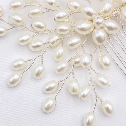 Lace & Favour Pearl Hair Accessories | Silver Hair Accessories*Cascade Pearl Spray Wedding Hair Comb Ivory/ Silver