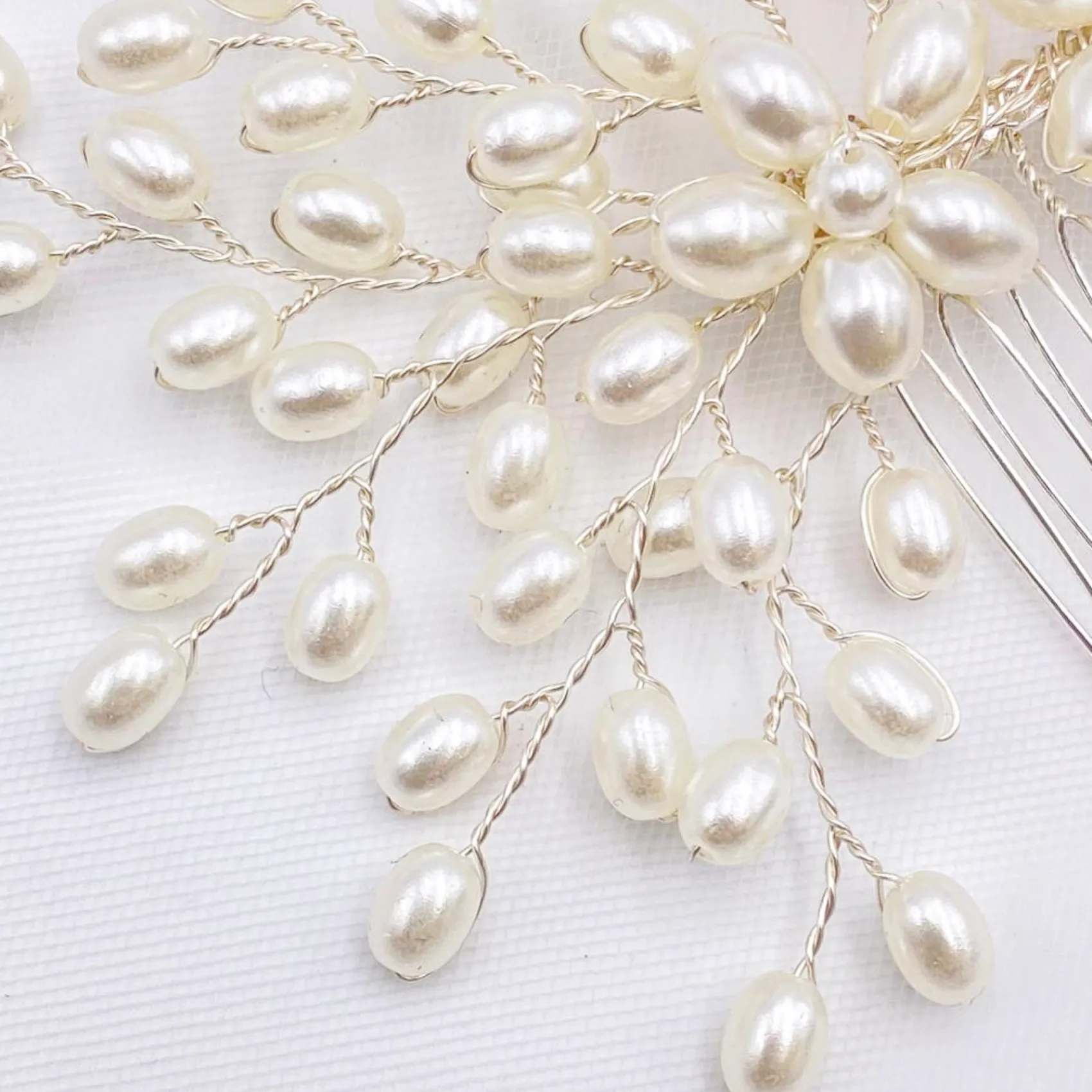 Lace & Favour Pearl Hair Accessories | Silver Hair Accessories*Cascade Pearl Spray Wedding Hair Comb Ivory/ Silver