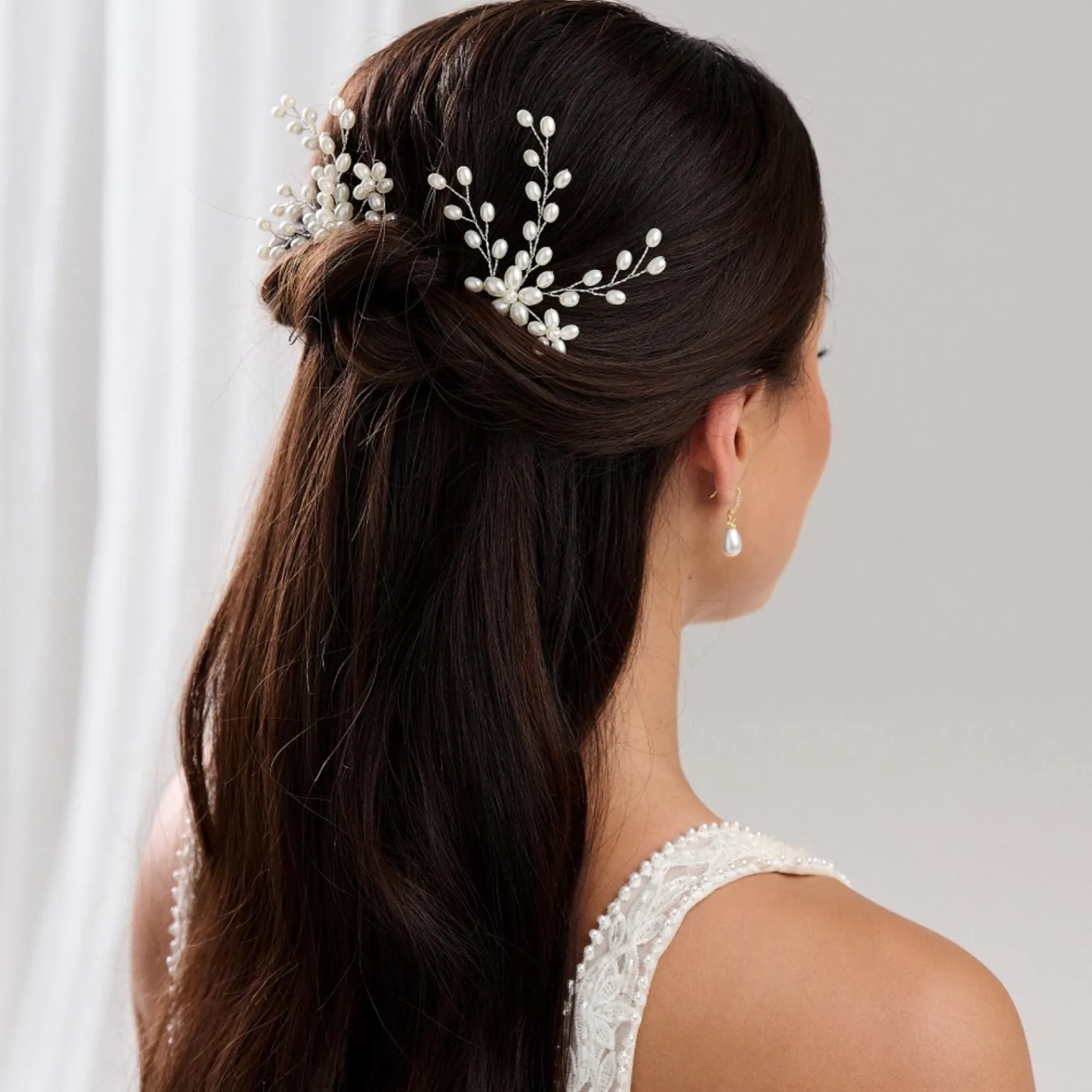 Lace & Favour Pearl Hair Accessories | Silver Hair Accessories*Cascade Set of 2 Pearl Spray Hair Pins Ivory/ Silver