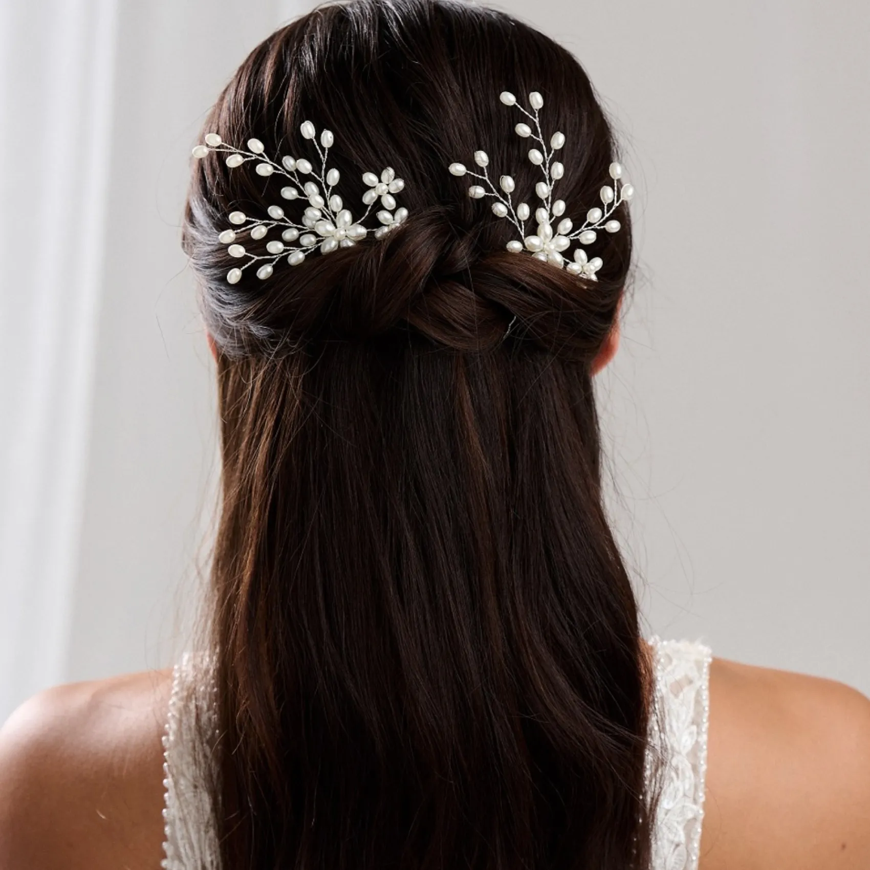 Lace & Favour Pearl Hair Accessories | Silver Hair Accessories*Cascade Set of 2 Pearl Spray Hair Pins Ivory/ Silver