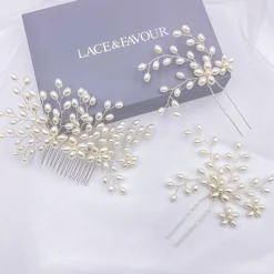 Lace & Favour Pearl Hair Accessories | Silver Hair Accessories*Cascade Set of 2 Pearl Spray Hair Pins Ivory/ Silver