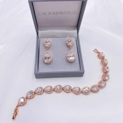 Lace & Favour Bridesmaid Gifts | Crystal Jewellery*Celeste Chic Crystal Embellished Wedding Earrings Rose Gold