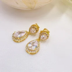 Lace & Favour Gold Prom Jewellery | Prom Earrings*Celeste Clip On Crystal Embellished Wedding Earrings Gold