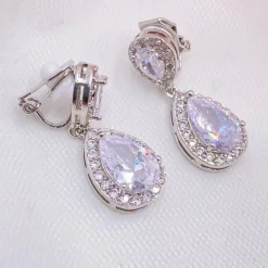 Lace & Favour Silver Prom Jewellery | Prom Earrings*Celeste Clip On Crystal Embellished Wedding Earrings Silver