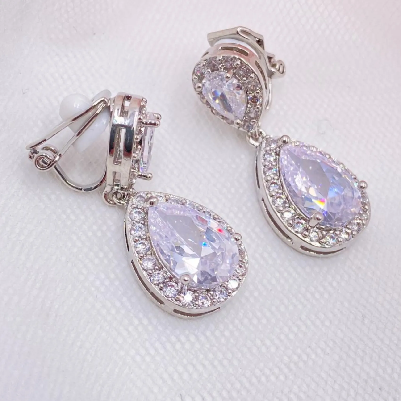 Lace & Favour Silver Prom Jewellery | Prom Earrings*Celeste Clip On Crystal Embellished Wedding Earrings Silver