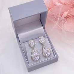 Lace & Favour Silver Prom Jewellery | Prom Earrings*Celeste Clip On Crystal Embellished Wedding Earrings Silver
