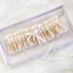 Boudoir Couture Bride Gifts | Bridal Garters*Chantilly Blush Floral Lace Bridal Garter with Pearl Droplet Blush/ Ivory