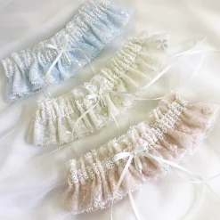 Boudoir Couture Bride Gifts | Bridal Garters*Chantilly Floral Lace Bridal Garter with Pearl Droplet Ivory
