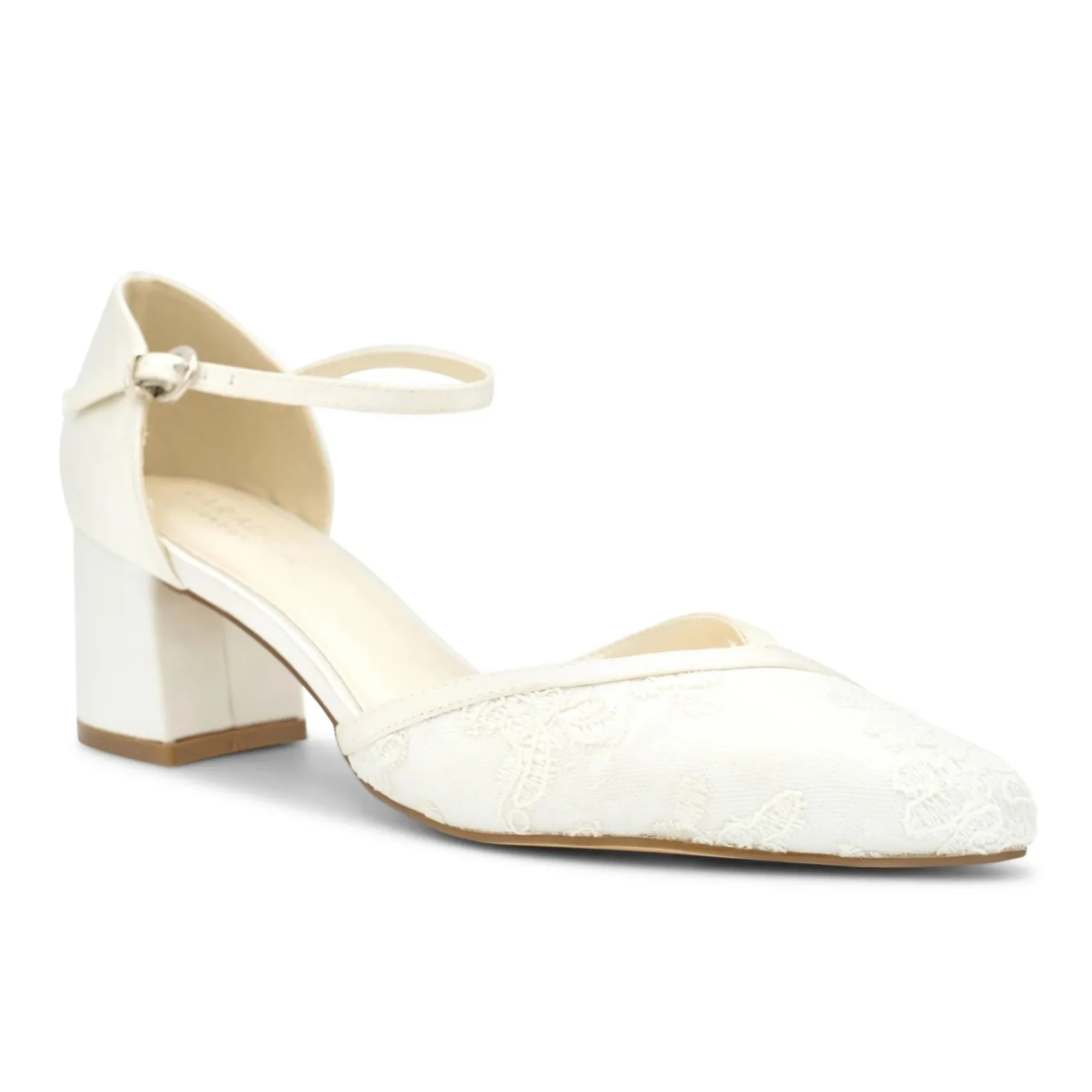 Paradox London Mother Of The Bride Shoes | Wedding Shoes*Charla Lace Low Block Heel Ankle Strap Court Shoes Ivory