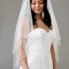 Twilight Designs Two Tier Veils | Fingertip Veils*Charleston Two Tier Bead, Diamante and Pearl Edge Veil Ivory