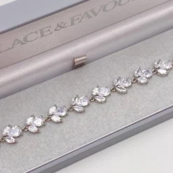 Lace & Favour Silver Prom Jewellery | Prom Bracelets*Chelsea Leaf and Teardrop Crystal Wedding Bracelet Silver