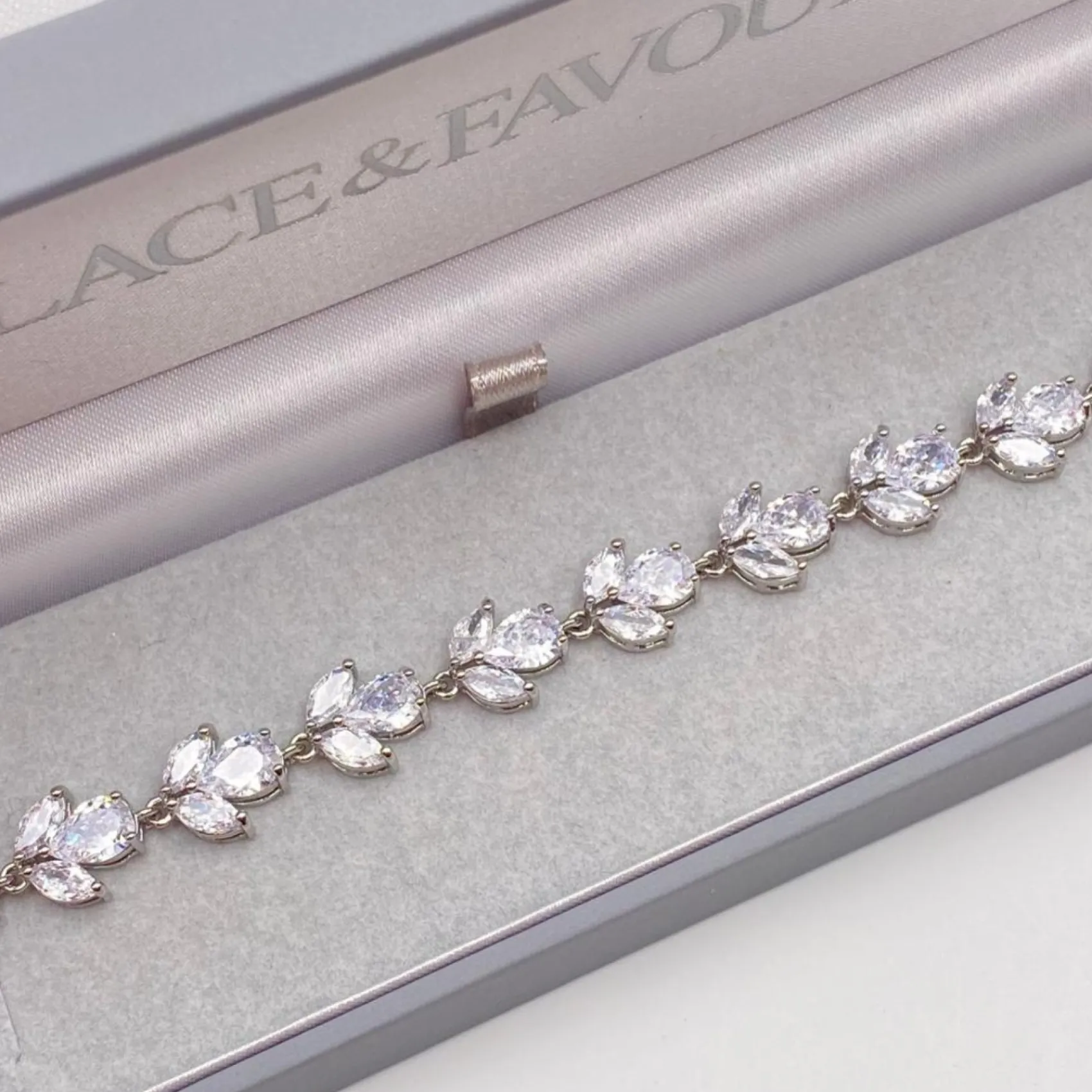 Lace & Favour Silver Prom Jewellery | Prom Bracelets*Chelsea Leaf and Teardrop Crystal Wedding Bracelet Silver