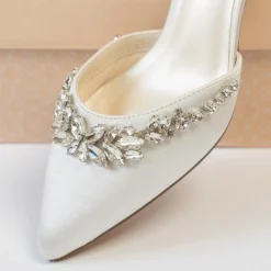 Paradox London Wedding Shoes | Low Heel*Cinta Dyeable Satin Crystal Block Heel Ankle Strap Shoes Ivory
