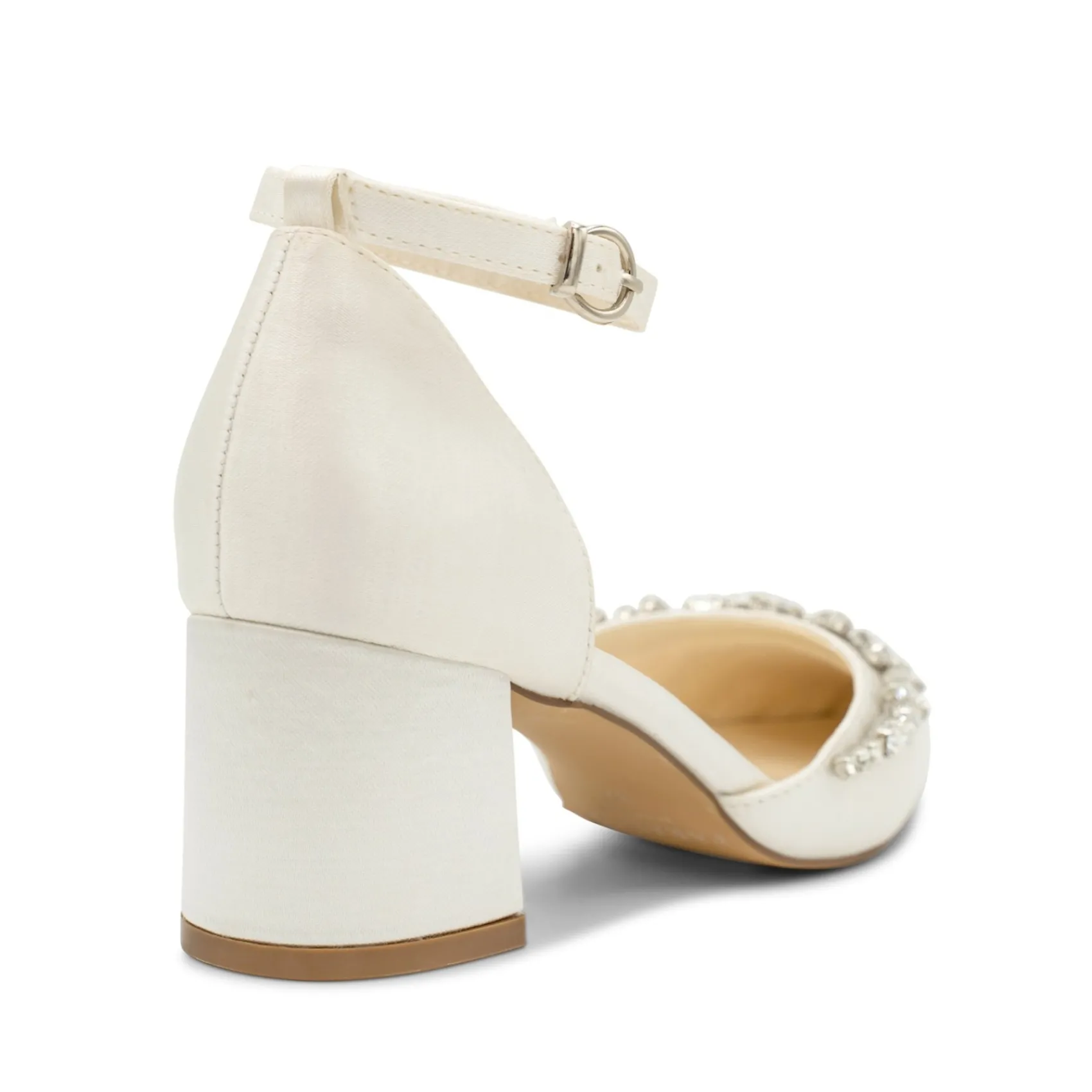 Paradox London Wedding Shoes | Low Heel*Cinta Dyeable Satin Crystal Block Heel Ankle Strap Shoes Ivory