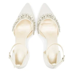 Paradox London Wedding Shoes | Low Heel*Cinta Dyeable Satin Crystal Block Heel Ankle Strap Shoes Ivory