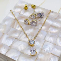 Lace & Favour Gold Prom Jewellery | Prom Jewellery Sets*Cleo Gold Teardrop Cubic Zirconia Wedding Jewellery Set