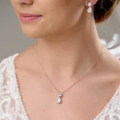 Lace & Favour Bridesmaid Gifts | Bride Gifts*Cleo Rose Gold Teardrop Cubic Zirconia Wedding Jewellery Set