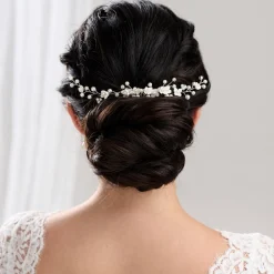 Lace & Favour Pearl Hair Accessories | Silver Hair Accessories*Confetti Flowers and Pearl Hair Vine on Comb (Silver) Ivory/ Silver