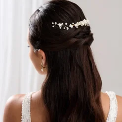 Lace & Favour Pearl Hair Accessories | Gold Hair Accessories*Confetti Flowers and Pearl Hair Vine on Comb (Gold) Ivory/ Gold
