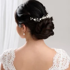 Lace & Favour Pearl Hair Accessories | Silver Hair Accessories*Confetti Flowers and Pearl Hair Vine on Comb (Silver) Ivory/ Silver