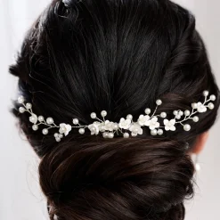 Lace & Favour Pearl Hair Accessories | Silver Hair Accessories*Confetti Flowers and Pearl Hair Vine on Comb (Silver) Ivory/ Silver
