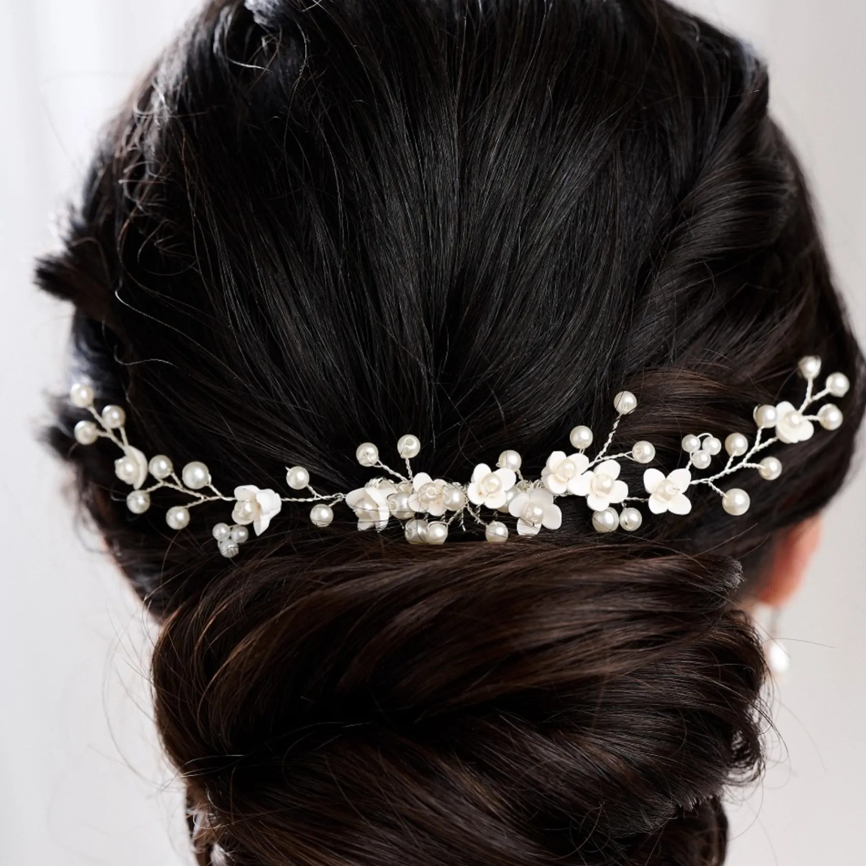 Lace & Favour Pearl Hair Accessories | Silver Hair Accessories*Confetti Flowers and Pearl Hair Vine on Comb (Silver) Ivory/ Silver