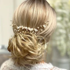 Lace & Favour Pearl Hair Accessories | Gold Hair Accessories*Confetti Flowers and Pearl Hair Vine on Comb (Gold) Ivory/ Gold