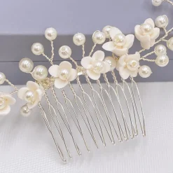Lace & Favour Pearl Hair Accessories | Silver Hair Accessories*Confetti Flowers and Pearl Hair Vine on Comb (Silver) Ivory/ Silver