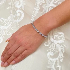 Lace & Favour Silver Prom Jewellery | Prom Bracelets*Connaught Dainty Cubic Zirconia Wedding Bracelet (Silver)
