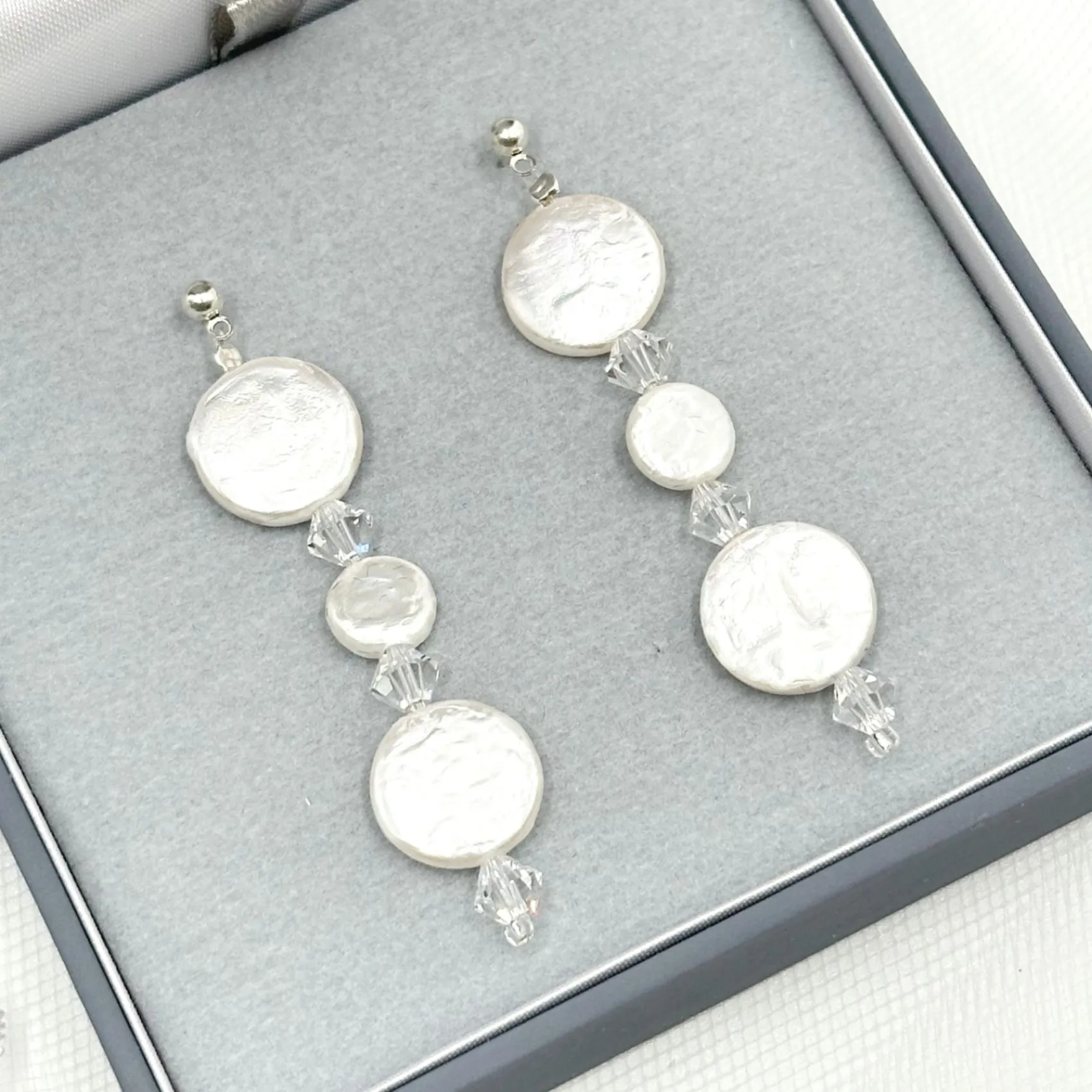 Beads & Beyond Pearl Jewellery | Silver Wedding Jewellery*Connie Long Freshwater Coin Pearl Earrings Ivory/ Silver