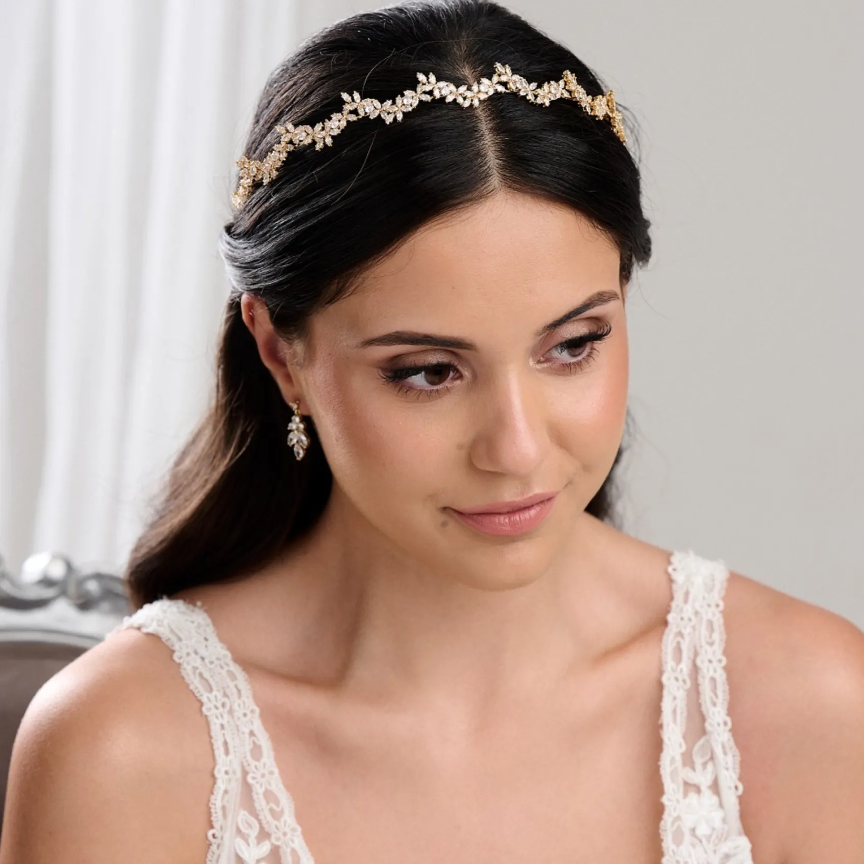 Lace & Favour Prom Headbands & Tiaras | Crystal Hair Accessories*Cortez Dainty Cubic Zirconia Wedding Headband Gold