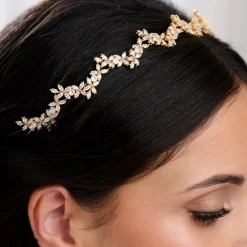 Lace & Favour Prom Headbands & Tiaras | Crystal Hair Accessories*Cortez Dainty Cubic Zirconia Wedding Headband Gold