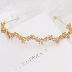 Lace & Favour Prom Headbands & Tiaras | Crystal Hair Accessories*Cortez Dainty Cubic Zirconia Wedding Headband Gold