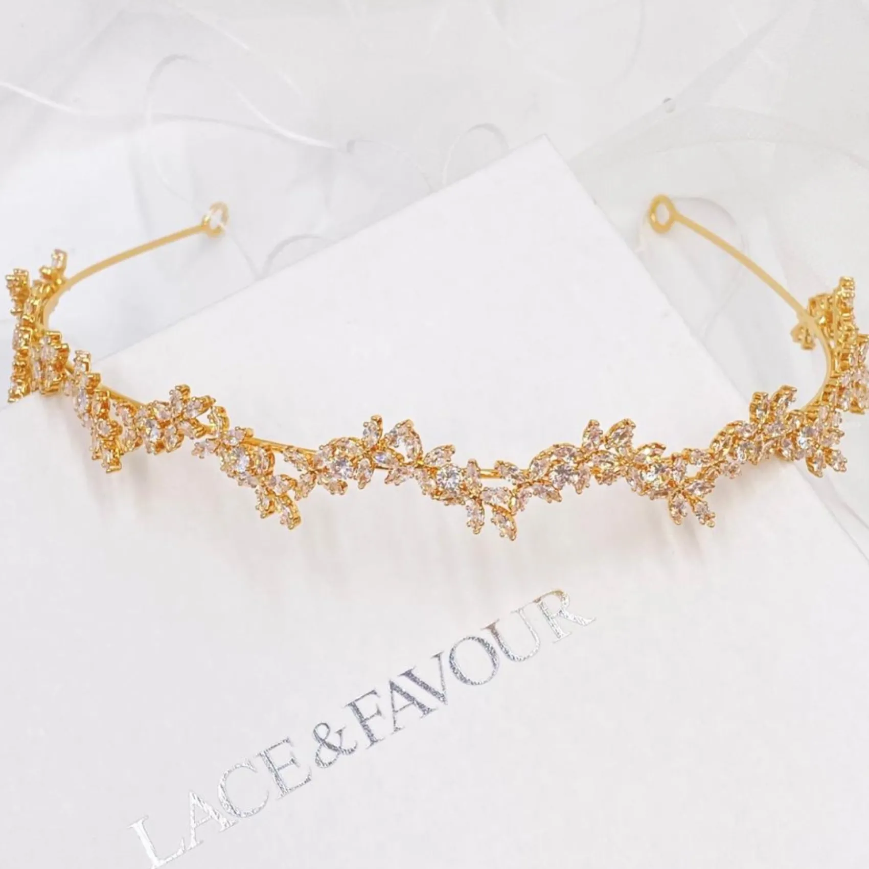 Lace & Favour Prom Headbands & Tiaras | Crystal Hair Accessories*Cortez Dainty Cubic Zirconia Wedding Headband Gold