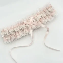 Boudoir Couture Bride Gifts | Bridal Garters*Cupid Pale Pink Lace Wedding Garter with Pearl Detail Pale Pink/ Ivory