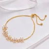 Lace & Favour Gold Prom Jewellery | Prom Bracelets*Daisy Floral Crystal Adjustable Bracelet Gold