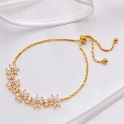 Lace & Favour Gold Prom Jewellery | Prom Bracelets*Daisy Floral Crystal Adjustable Bracelet Gold