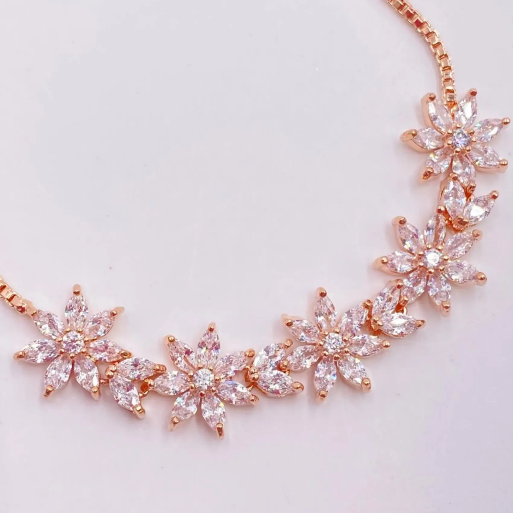 Lace & Favour Bridesmaid Gifts | Crystal Jewellery*Daisy Floral Crystal Adjustable Bracelet Rose Gold