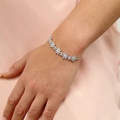 Lace & Favour Silver Prom Jewellery | Prom Bracelets*Daisy Floral Crystal Adjustable Bracelet Silver