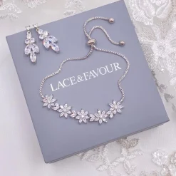 Lace & Favour Silver Prom Jewellery | Prom Bracelets*Daisy Floral Crystal Adjustable Bracelet Silver