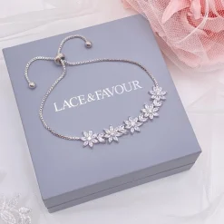Lace & Favour Silver Prom Jewellery | Prom Bracelets*Daisy Floral Crystal Adjustable Bracelet Silver