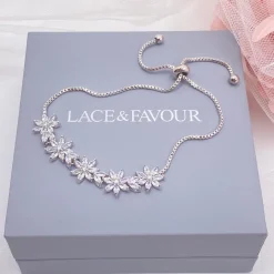 Lace & Favour Silver Prom Jewellery | Prom Bracelets*Daisy Floral Crystal Adjustable Bracelet Silver