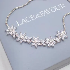 Lace & Favour Silver Prom Jewellery | Prom Bracelets*Daisy Floral Crystal Adjustable Bracelet Silver