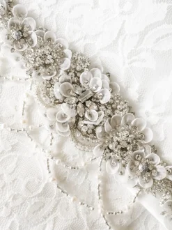 Beads & Beyond Wedding Dress Belts*Darlington Embellished Floral Bridal Belt with Beaded Drapes
