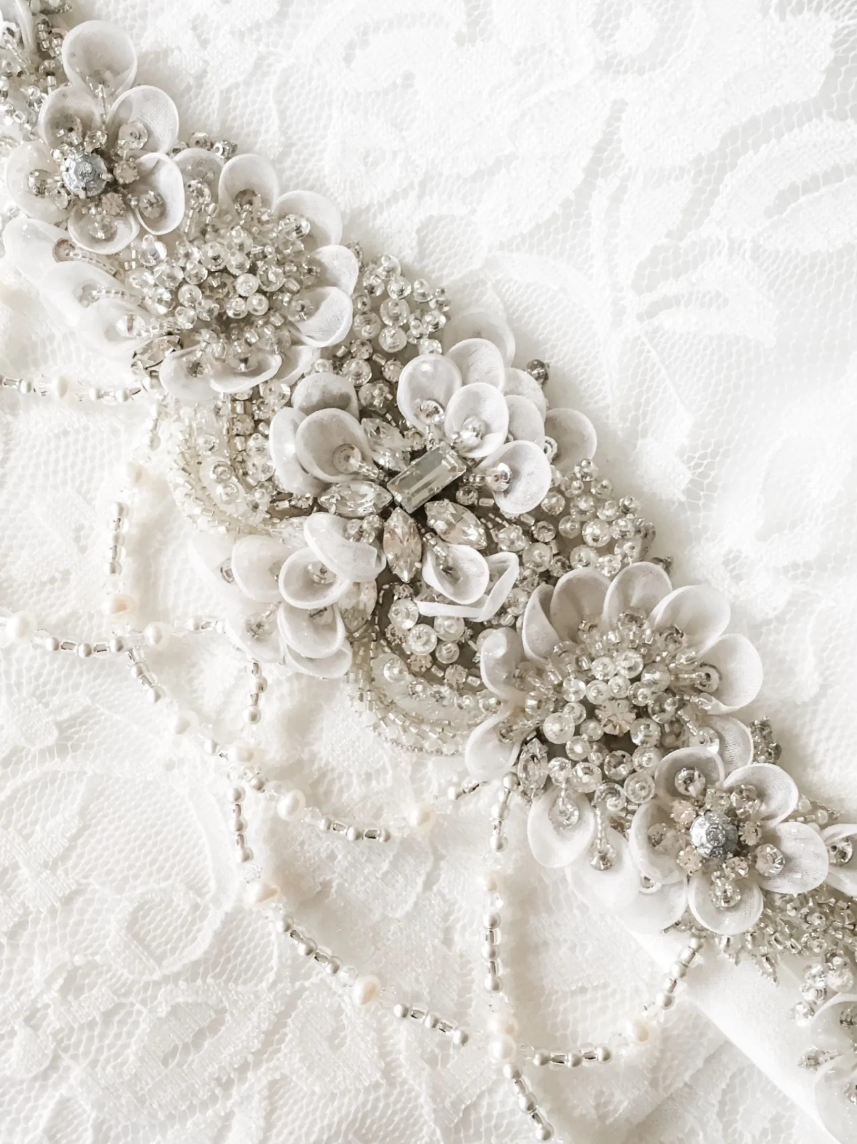Beads & Beyond Wedding Dress Belts*Darlington Embellished Floral Bridal Belt with Beaded Drapes