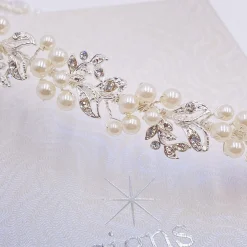 Twilight Designs Silver Hair Accessories | Pearl Hair Accessories*Delilah Crystal Leaves and Pearl Wedding Hair Vine Ivory/ Silver